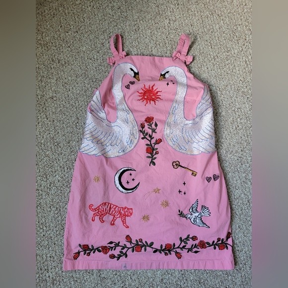 Anthropologie Embroidered Mini Cotton Dress.  Swans On The Front - Picture 7 of 13